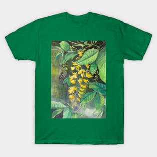 Laburnum flowers and leaves watercolor painting T-Shirt